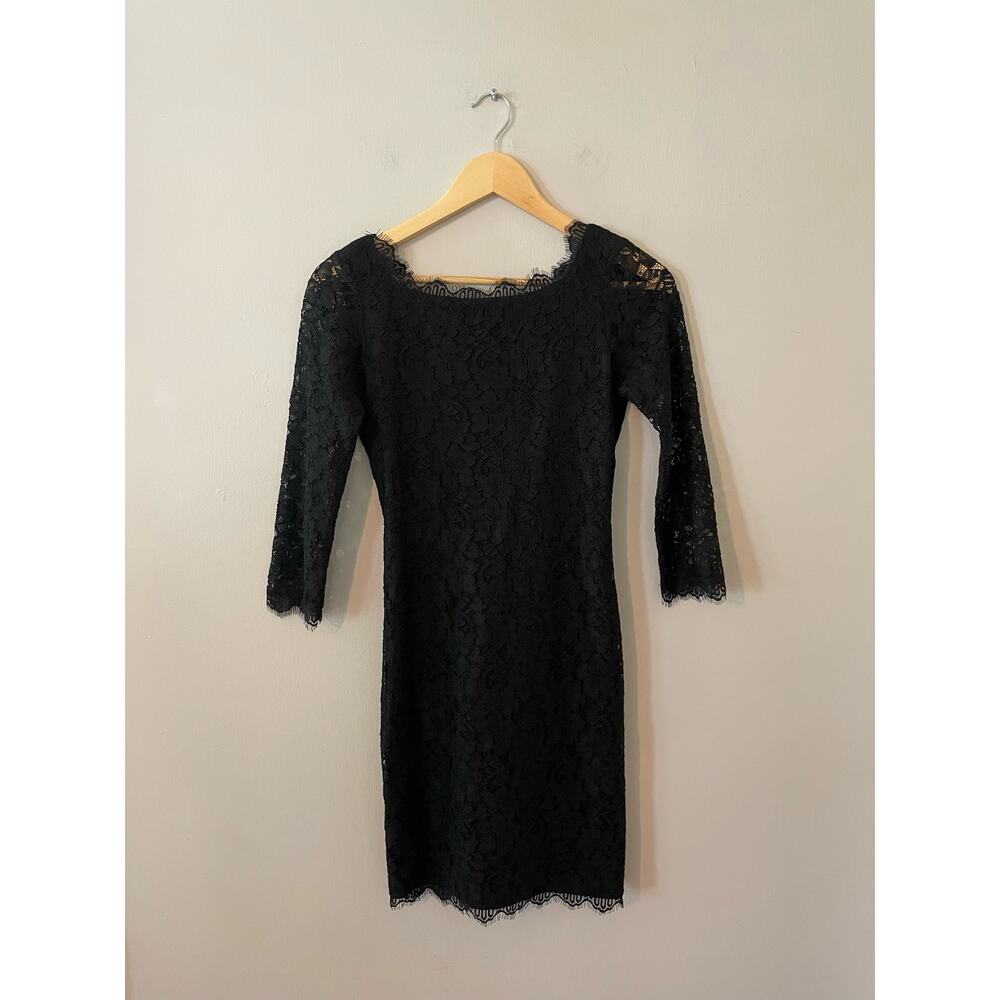 Diane Von Furstenberg Black Lace Sheath Dress 0